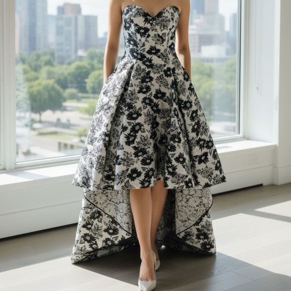 ZAC Zac Posen Dresses & Skirts - ZAC Zac Posen Black and White Floral High Low Dress